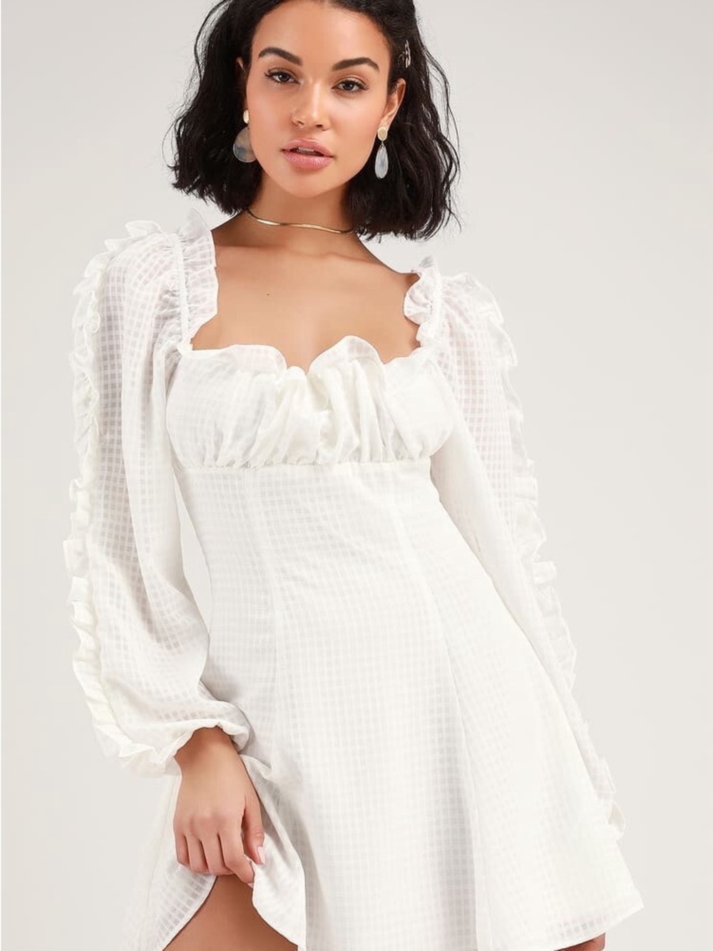 White Ruffled Square-Neck Women's Top